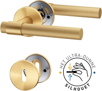 ROSA Super Slim Deurbeslag - Mat Gouden Deurklink met ronde rozet en sleutelrozet - Deurgrepen voor kamerdeuren - Binnendeur - Roestvrij staal - PVD Mat Goud