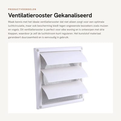Dailygoods- Ventilatierooster Gekanaliseerd - Ventilatierooster Kunststof - Afzuigventiel - Ventilatierooster Afsluitbaar - Ventilatierooster 20 x 20 cm - Beschermingsrooster voor Muggennet - Ventilatieafdekking