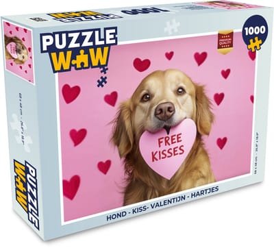 Puzzel Hond - Kiss- Valentijn - Hartjes - Legpuzzel - Puzzel 1000 stukjes volwassenen