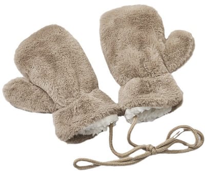 Pluchen Wanten met Teddy Voering - Wanten Kind - met Koord - 3-5 jaar - Lichtbruin