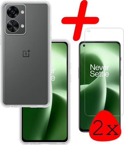 Hoesje Met 2x Screenprotector - Geschikt voor OnePlus Nord 2T - Sterk & Shockproof - Back Cover - Siliconen Case - Telefoon Hoes - Transparant