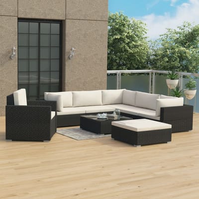 vidaXL - 8-delige - Loungeset - met - kussens - poly - rattan - zwart