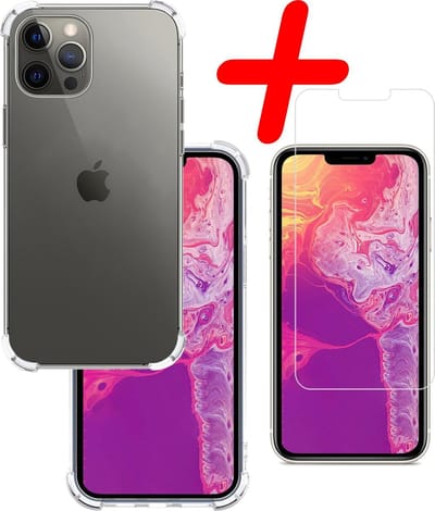 Hoesje Met Screenprotector - Geschikt voor Apple iPhone 13 Pro - Sterk & Shockproof - Siliconen Case - Back Cover - Telefoon Hoes - Shock Proof - Transparant