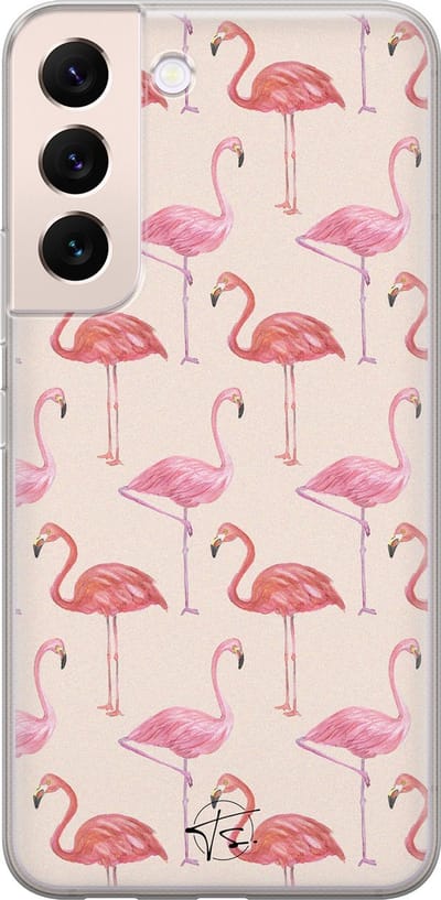 Hoesje geschikt voor Samsung Galaxy S22+ - Flamingo - Soft Case - TPU - Print - Beige, Roze - Mooie Telefoonhoesjes