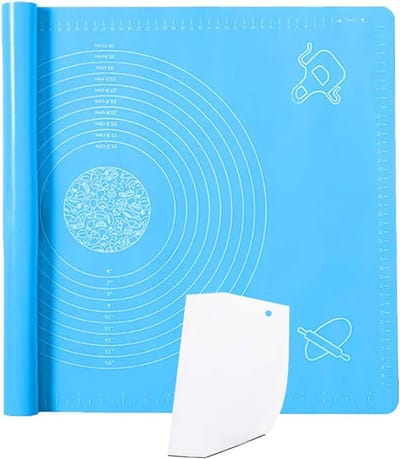 Siliconen bakmat deeg uitrollen - siliconenmat zeer grote deegmat voor fondant, deeg, gebak, pizza, bakmatten (70 x 50 cm & deegsnijder) - blauw