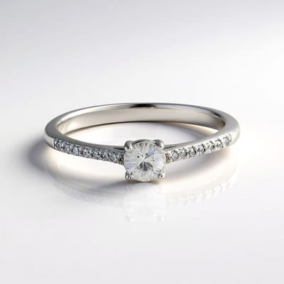 Cavill - Zilveren Ring 925 Sterling met 0,691 ct Cambodjaanse Zirkoon Rond en 14 Accentstenen - 0,857 ct - Elegant Tijdloos Design