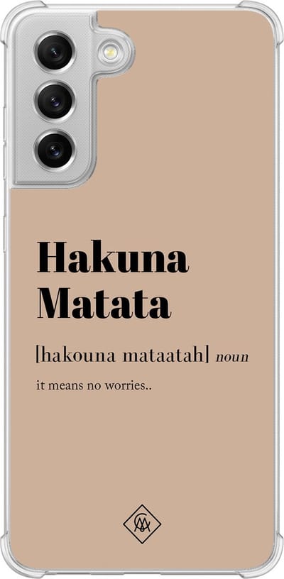 Casimoda® hoesje - Geschikt voor Samsung Galaxy S21 FE - Hakuna Matata - Shockproof case - Extra sterk - Siliconen/TPU - Bruin/beige, Transparant