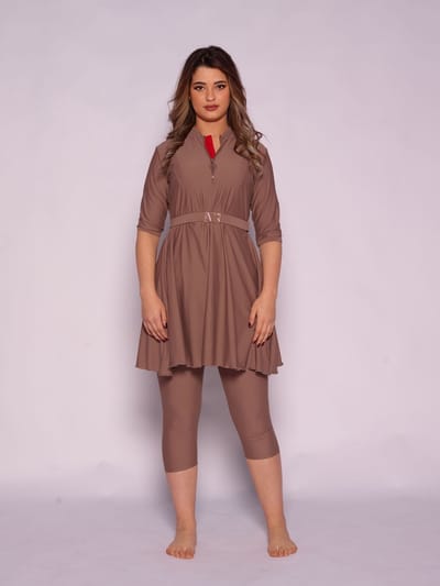MYKINY BRAND - Semi burkini - Naira - Bruin - Maat XL - Waterafstotend