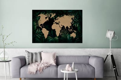 Aluminium schilderij 120x80 cm - Wanddecoratie metaal - Wereldkaart - Planten - Tropische Planten - Metalen muurdecoratie woonkamer - Decoratie industrieel - Foto op dibond - Industriële accessoires slaapkamer