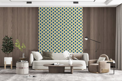 Behang - Fotobehang Design - Patroon - Retro - Geel - Blauw - Breedte 165 cm x hoogte 220 cm