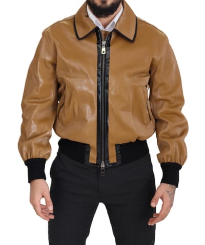 Dolce & Gabbana Donker Kameel Katoen Volledige Rits Blouson Herenjas