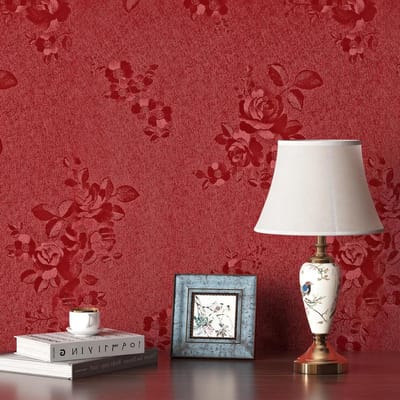 Vintage Bloemen Wanddecoratie - Zelfklevende Muurstickers voor Meubels en Interieur - Donkerrood Textuur Behang 40cmx2m