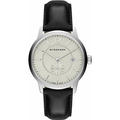 Burberry BU10000 Classic Ronde Beige Wijzerplaat Zwart Leren Herenhorloge 40mm zwart