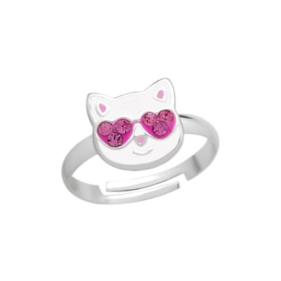 WeLoveSilver - zilveren kinderring - kattenkop - roze zonnebril - 925