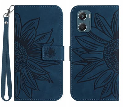 Coverup Hoesje - Geschikt voor Motorola Moto G06 / G06 Power Hoesje - Coverup Zonnebloem Book Case met Koord - Donkerblauw