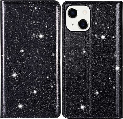Coverup Hoesje - Geschikt voor iPhone 14 Hoesje - Coverup Glitter Book Case - Zwart