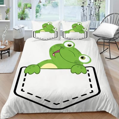 Dieren Kikkers Dekbedovertrek Set King Queen Size Groen Lieflijke Cartoon Kikker Beddengoed Set Kinderen Pad 2/3 stuks Polyester Dekbedovertrek 200x200cm 3pcs