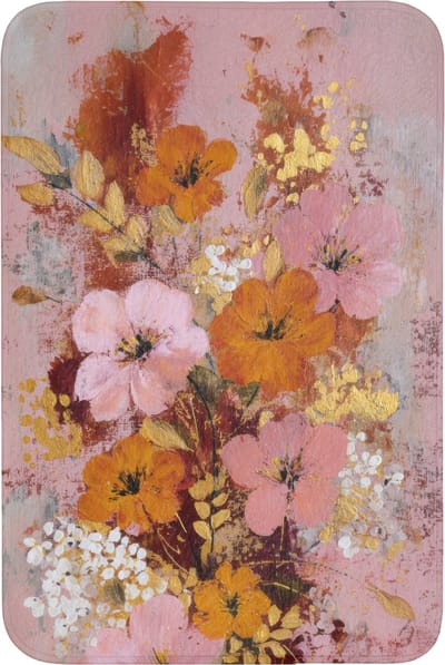 WC mat 60x90 cm - Antislip - Schilderij - Bloemen - Rustiek - Roze - Toiletmat - Vloermat - Douchemat - Toilet tapijt - Toiletmatten