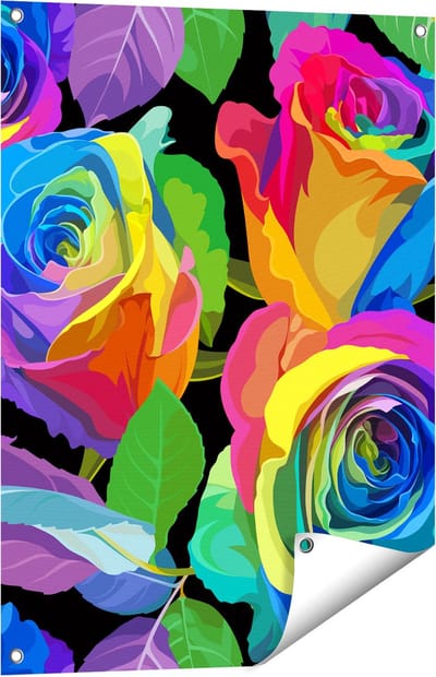 Gards Tuinposter Kleurrijke Rozen - Bloemen - Abstract - 60x80 cm - Tuindoek - Tuindecoratie - Wanddecoratie buiten - Tuinschilderij