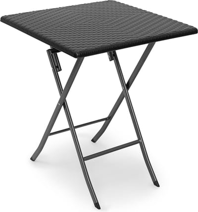 Tuintafel - 74 x 61,5 x 61,5 cm - inklapbaar - kunststof - metaal - vierkant - zwart