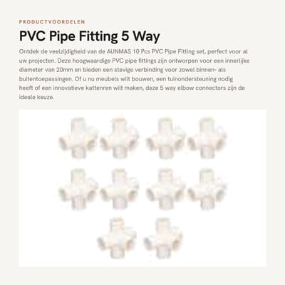 Dailygoods- PVC Pipe Fitting 10 Stuks - 5-Weg Elbow Connector - 20mm Binnen Diameter - Voor Meubels - Geschikt Voor Binnen/Buiten - PVC Materiaal - Pvc Buisconnector