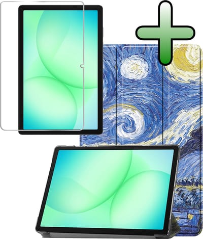 Hoesje Geschikt voor Samsung Galaxy Tab A11 Plus / A9 Plus - Met Screenprotector - Trifold Bookcase - Hard Cover - Hardcover Book Case - Tablet Hoes - Sterrenhemel