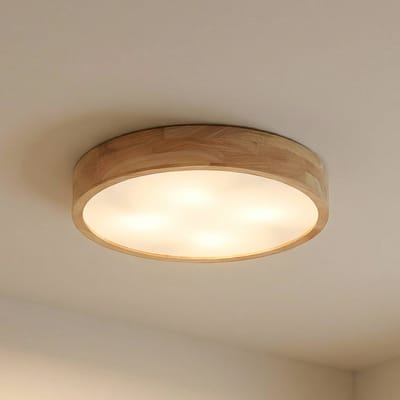Lindby - plafondlamp hout - 5lichts - rubberhout, kunststof - H: 8 cm - E27 - licht hout, wit
