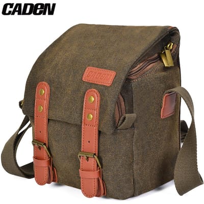 CADeN Canvas Schoudertas Cameratas Messenger Bag voor 1 Camera 1 Lens Compatibel met Nikon Canon Sony koffie