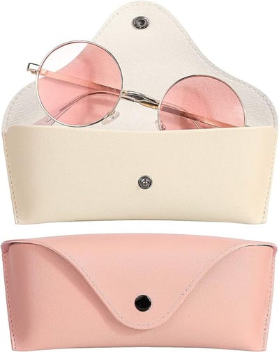 Set van 2 Brillentas - Brillenkoker - Brillenhoes - Brillenetui - Leren brillenkoker - met Drukknop - Draagbaar reisetui van PU-leer - Zonnebrilhouder - voor mannen en vrouwen - Zonnebrillen accessoires - Brillen hoesje - Roze en Wit