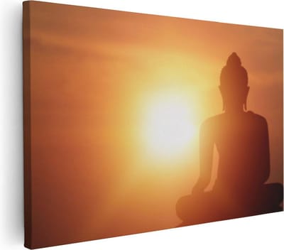Artaza Canvas Schilderij Boeddha Zon - 30x20 cm - Klein - Wanddecoratie Woonkamer - Muurdecoratie Spiritueel - Kamer Accessoires