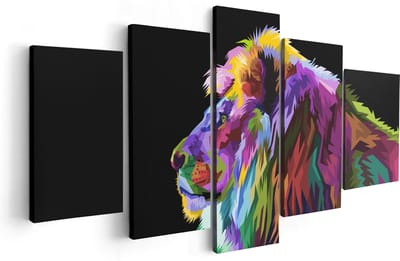 Artaza Canvas Schilderij Vijfluik Gekleurde Leeuw - Abstract - Kleur - 100x50 - Foto Op Canvas - Canvas Print