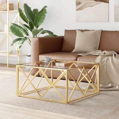 Salontafel Glas - Bijzettafel Woonkamer - Ontspanning en Decoratie - Roestvrijstalen Frame - 80 x 80 x 40 cm