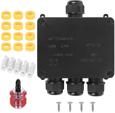 Weerbestendige aansluitdoos IP68, elektrische verbinding box voor kabels Ø 4-12 mm, 4-weg kabeldoorvoer met schroevendraaier