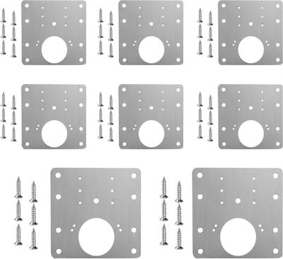 Reparatieset Kastscharnier - Montageplaten Bevestiging - Meubels Repareren - Roestvrij Staal - 8 Platen 48 Schroeven - Zilverkleurig