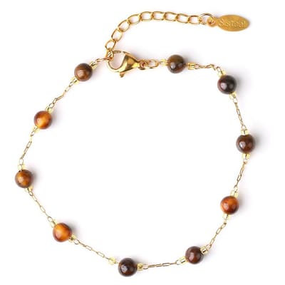 Bixorp Gems Tijgeroog Armband Goudkleurig - Edelsteen Kralen aan Schakelarmband