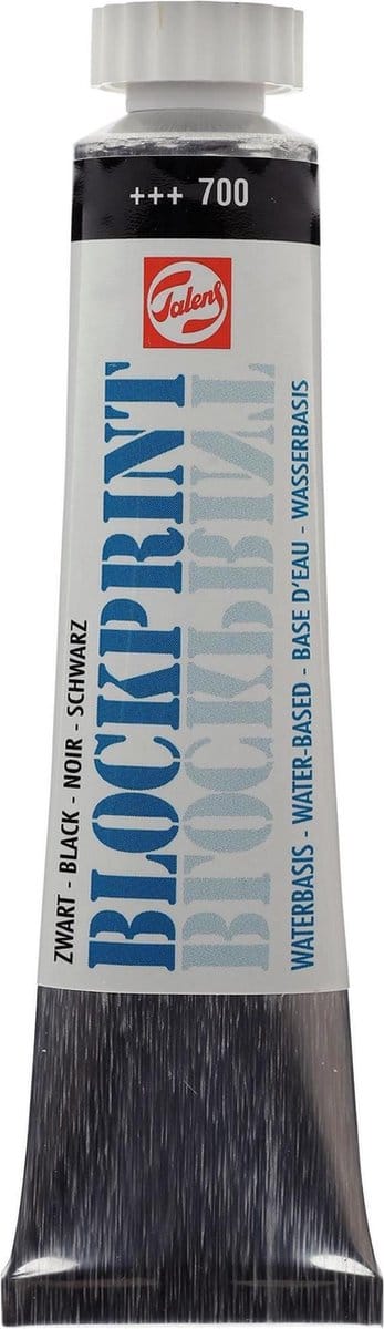 Talens Blockprint Sneldrogende Dekkende Verf - 20 ml Tube Zwart 700 - Ideaal voor Sjabloneren & Stempelen - Waterafdunbaar & Gemakkelijk Reinigen
