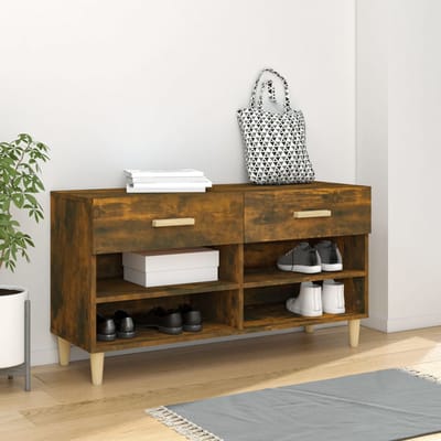 vidaXL - Schoenenkast - 102x35x55 - cm - bewerkt - hout - gerookt - eikenkleurig