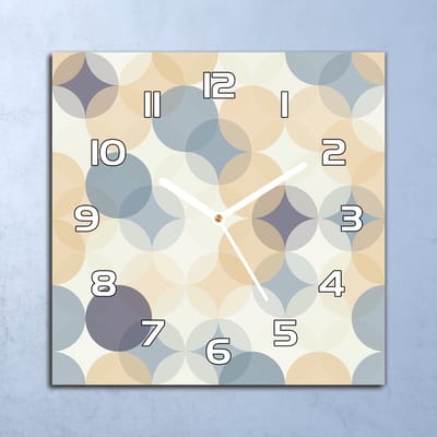 Coloray Wandklok - Geometrische cirkels Glazen Wandklok - 30x30 cm - Beige Wandklok - Wandklok Vierkant - Wandklok Scandinavisch - Wandklokken Woonkamer - Stille Wandklok