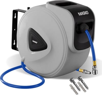 MASKO® Automatische Luchtslanghaspel 30 meter Luchtslang voor compressor 24-54 bar - Persluchtslang met Slanghaspel - Grijs