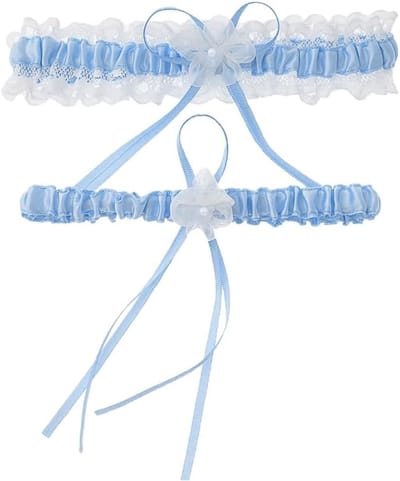 Bruidskousenband Set - Jarretels Bruid - Bruiloft Accessoire - Kanten Strik Design - 2 Stuks - Blauw