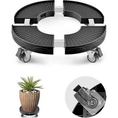 VEVOR Afvalbakwagen met 4 vergrendelbare wielen, laadvermogen 181,4 kg, ronde transportrol, verstelbare vatenwagen van 380-580 mm, plantenwagen, multifunctionele rolwagen, zwart