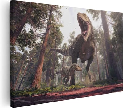 Artaza Canvas Schilderij T-Rex - 30x20 cm - Klein - Wanddecoratie Bos - Muurdecoratie Dieren - Kamer Accessoires