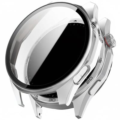 Watch case screenprotector - geschikt voor Huawei Watch GT6 46mm - hoesje - gehard glas - GT 6 46mm - volledige bescherming - mat zilver