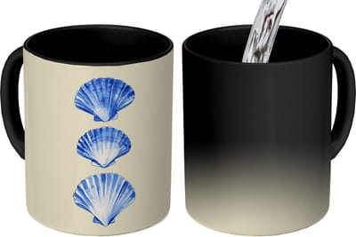Magische Mok - Foto op Warmte Mokken - Koffiemok - Schelpen - Blauw - Beige - Magic Mok - Beker - 350 ML - Theemok