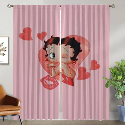 Partition Bettys Boops Tule voor Slaapkamergordijnen Kinderkamer Interieurgordijnen 2 Stuks Raamgordijn Shades Woonkamer W50xH70cmx2pcs-CL