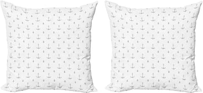ABAKUHAUS Anker Decoratieve Kussenhoes, Set van 2, Maritiem Kustpatroon, Modern Accent Dubbelzijdige Digitale Print, 40x40 cm, Houtskoolgrijs en Wit