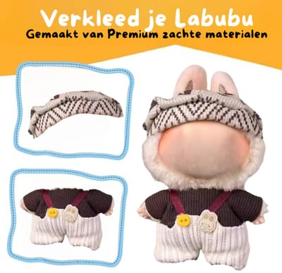 Bruine Poppenkleding - Met Tuinbroek & Bandana - Cute & Adventurous Geschikt voor Labubu