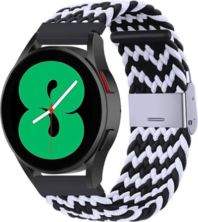 By Qubix - Geschikt voor Garmin bandje - Geschikt voor Garmin Vivoactive 4 / 4L - Braided nylon bandje - Zwart / wit - Smartwatch bandje 22mm