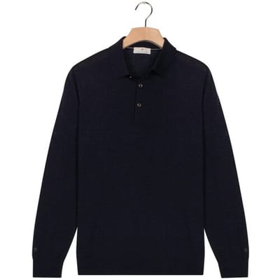 Thomas Maine Trui Polo Pullover Long Sleeve Merino Wool Single Knit Navy / male
