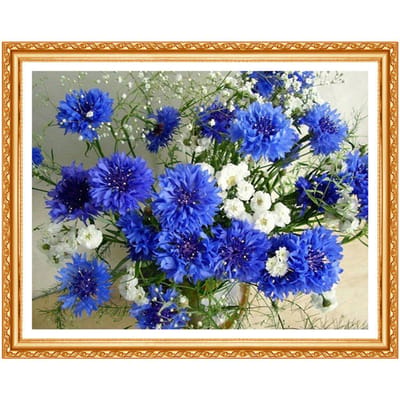 Peinture diamant thème fleur de bleuet bleue, perceuse ronde complète 5d à faire soi-même, point de croix, décor en strass, à faire soi-même 20X30CM blue